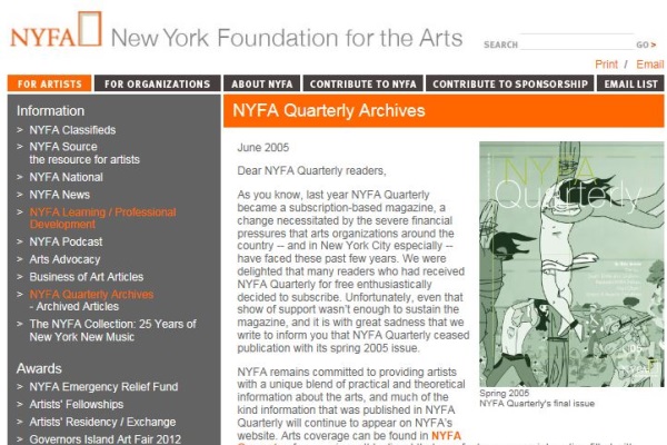 NY Foundation for the Arts (RIP)